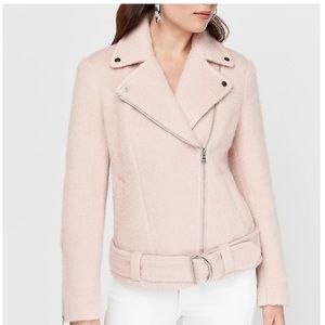 Wool blend belted moto jacket in truffle pink